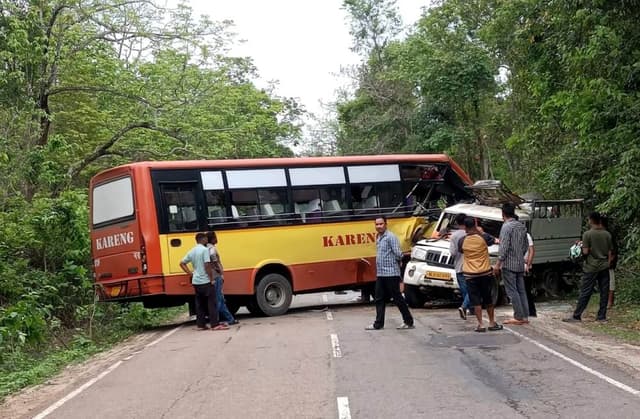 15 injured in bus and truck collision near Bokajan in Karbi Anglong