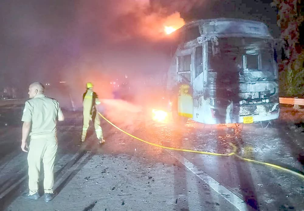 Nine killed, more than 20 rescued as bus catches fire on Yamuna Expressway in Greater Noida