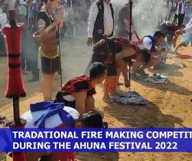 Tradational fire making competetion during the Ahuna festival 2022
